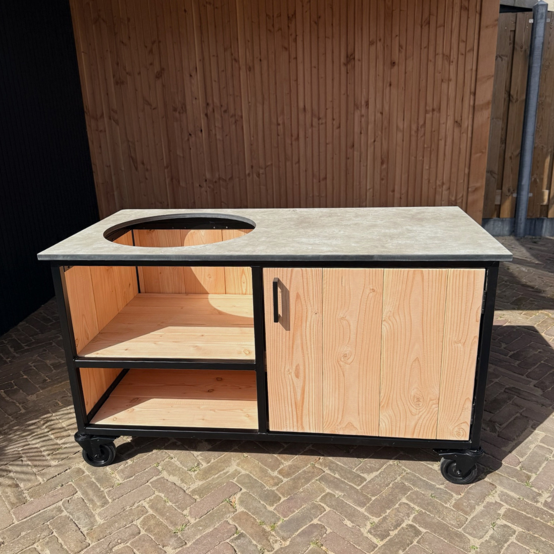 Buitenkeuken Douglas en staal met opbergkast en Beige HPL werkblad - Lengte 150 cm - Afbeelding 1
